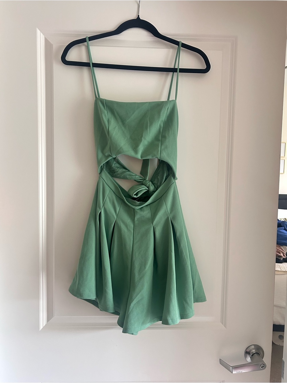 Windsor Green Cutout Tie-Front Spaghetti Strap Romper